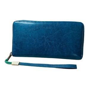 Sendefn Green Leather Zip Around Wallet‎ With Removable Wrist Strap